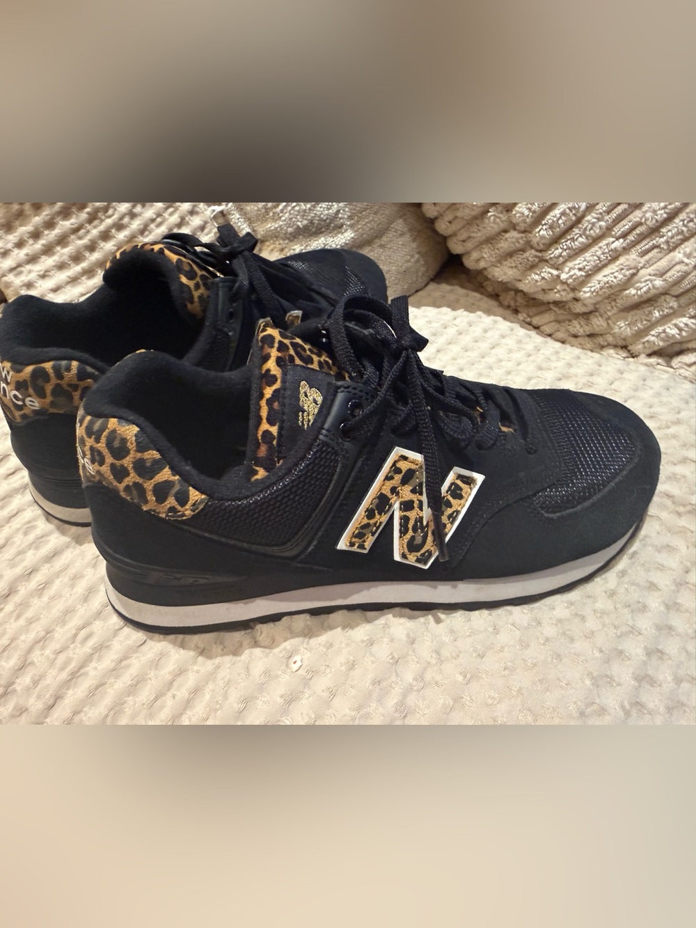 New Balance Women’s Black Sneakers with Leopard Print Accents